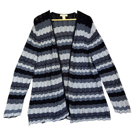 Christopher Banks Cardigan XL Blue Stripe Open Lightweight Coastal Boho Crochet - Picture 1 of 10